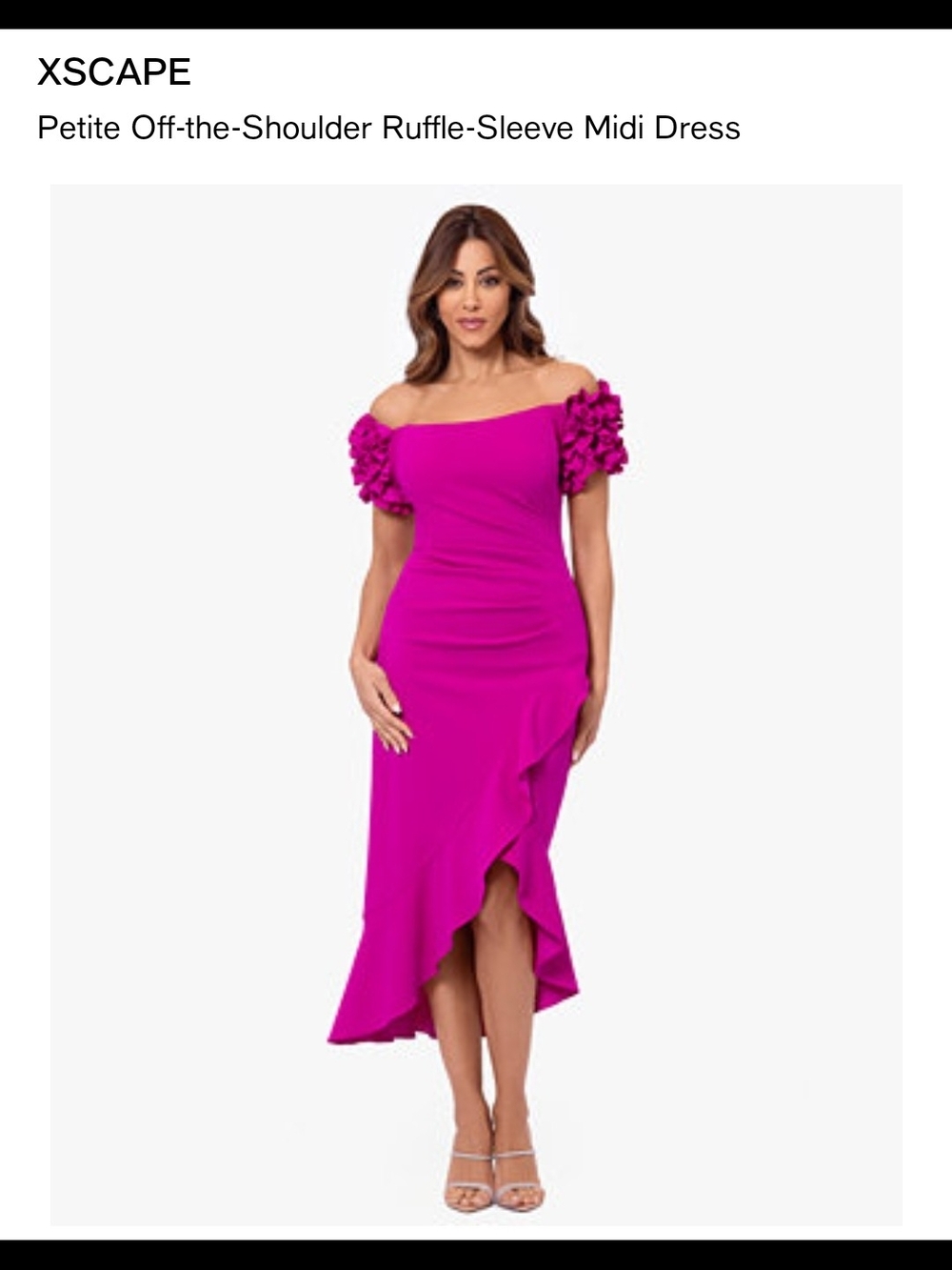 XSCAPE Off-the-Shoulder Ruffle-Sleeve Midi Dress - Magenta